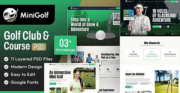 MiniGolf - Mini Golf Club & Course PSD Template