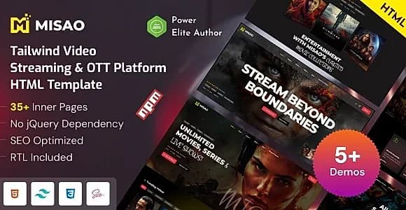 Misao – Tailwind Video Streaming & OTT Platform HTML Template
