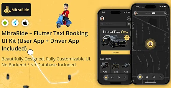 MitraRide - Flutter Taxi Booking UI Kit (User App + Driver App)