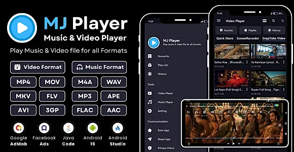 MJ Player Music Video Player with AdMob Facebook Ads Android