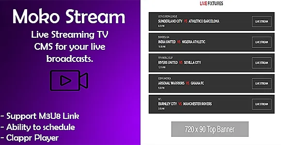 Moko Live Channel and Stream CMS Script