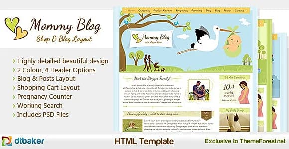 Mommy Blog HTML - Including Shop & Blog Layout
