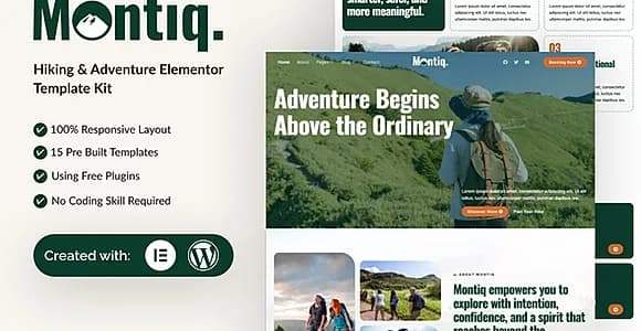 Montiq - Hiking & Adventure Elementor Template Kit
