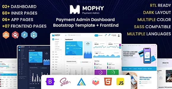 Mophy - Payment Admin Dashboard Bootstrap Template + FrontEnd