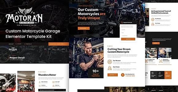 Motoran - Custom Motorcycle Garage Service Elementor Template Kit