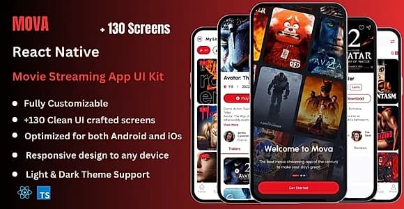 Mova - Movie Streaming React Native CLI App Ui Kit