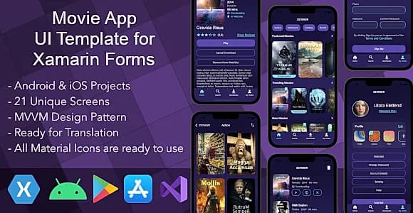 Movie App UI Template for Xamarin Forms