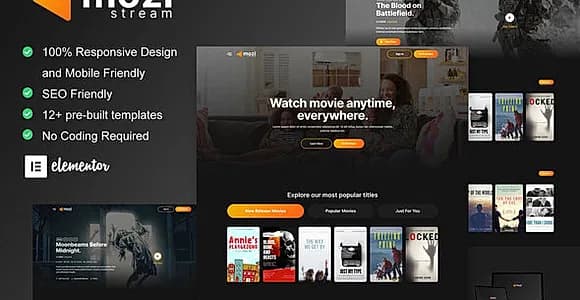 Mozi - Movie Streaming Service Elementor Template Kit