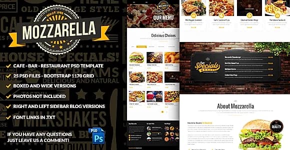 Mozzarella Cafe Bar PSD Template