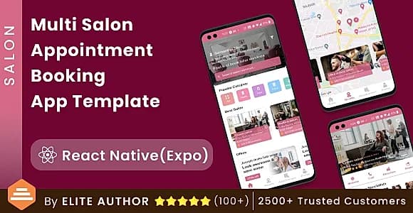 Multi Salon Booking App Template in React Native | Salon Booking Android + iOS App Template
