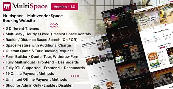MultiSpace – Multipurpose Space Booking & Rental SaaS Platform (Multivendor)