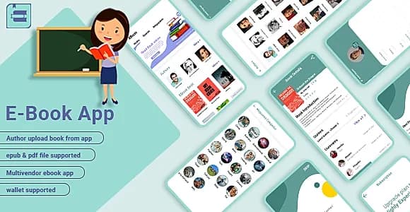 MultiVendor ebook Android App (Paid book app, PDF, ePub, payment gateway) + admin panel + author pa