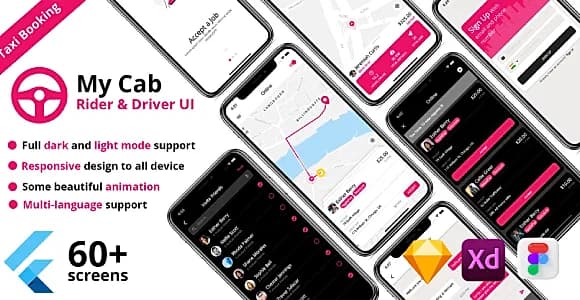 My Cab Android + iOS + Figma + XD + Sketch | Flutter | Driver Taxi Booking