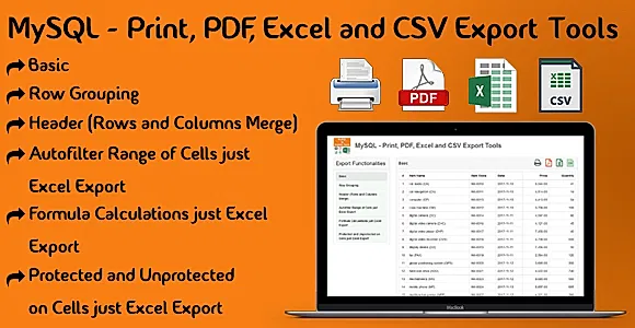 MySQL - Print, PDF, Excel and CSV Export Tools