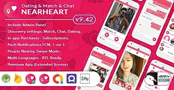 Nearheart - Android Dating Tinder Clone Full App with Admin panel