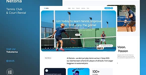 Netoria - Tennis Club & Court Rental Website Elementor Website Kit