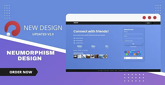 Neumorphism Design - Premium Welcome Page For Wowonder