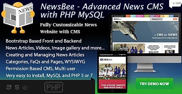 NewsBee - Fully Featured News CMS with bootstrasp - PHP / MySQL