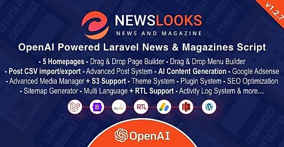NewsLooks | OpenAI Powered Laravel News & Magazines Script