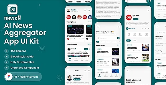 NewsN - AI News Aggregator Mobile App UI Kit