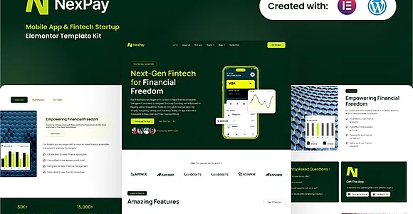 NexPay - Mobile App & Fintech Startup Elementor Pro Template Kit