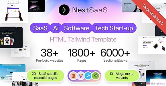 NextSaaS | SaaS, Software, Startup Tailwind Template