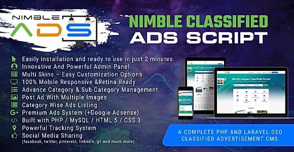Nimble Classified Ads Script – PHP And Laravel Geo Classified Advertisement CMS