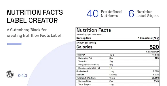 Nutrition Facts Label Creator for Gutenberg WordPress Plugin