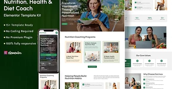 Nutrivox – Nutrition Health & Diet Coach Elementor Template Kit