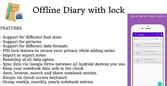 Offline diary with lock android full app code with facebook ads integration