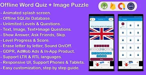 Offline Word Quiz + Image Guess Puzzle Game for Android