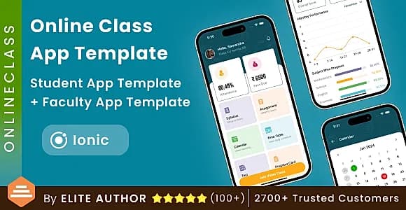 Online Class App Template | Coaching App | Online Exam eLearning App | Online Study App | Ionic