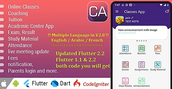 Online Classes / Coaching / Tuition / Institute / Academic Center App - Advance App