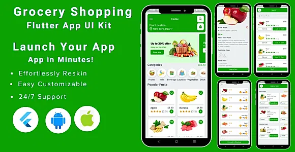 Online Grocery Store – Online Grocery Shopping Flutter App UI Kit Template