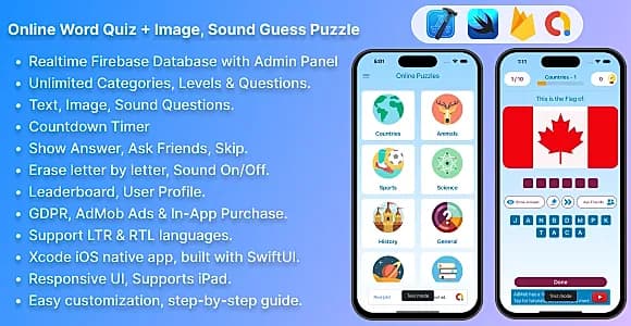 Online Word Quiz + Image Guess + Sound Guess Puzzle Game for iOS