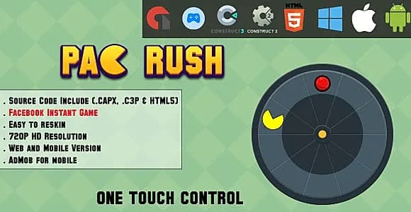 Pac Rush - HTML5 Game - Web, Mobile and FB Instant games(CAPX, C3p and HTML5)