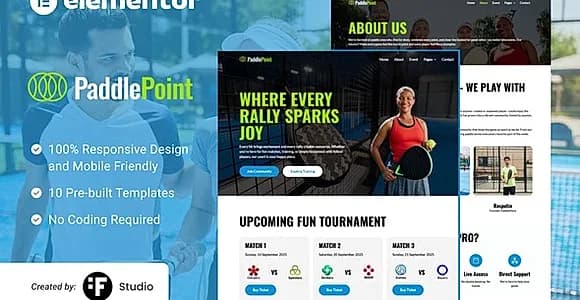 PaddlePoint – Paddle Gear & Court Booking Elementor Template Kit
