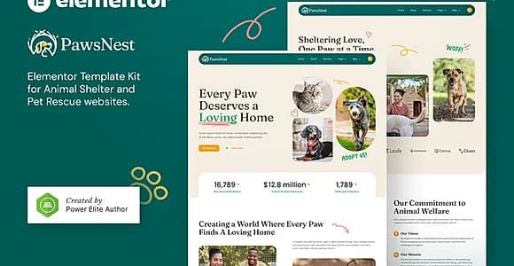 PawsNest – Animal Shelter & Pet Rescue Elementor Template Kit