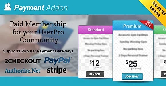Payment Add-on for UserPro WordPress Plugin