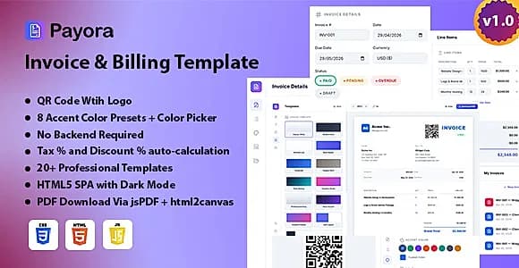 Payora | HTML5 Invoice & Billing Template With PDF Export