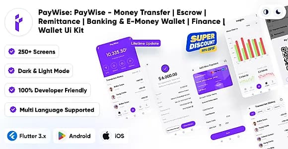 PayWise - Money Transfer | Escrow | Remittance | Banking & E-Money Wallet | Finance | Wallet Ui Kit