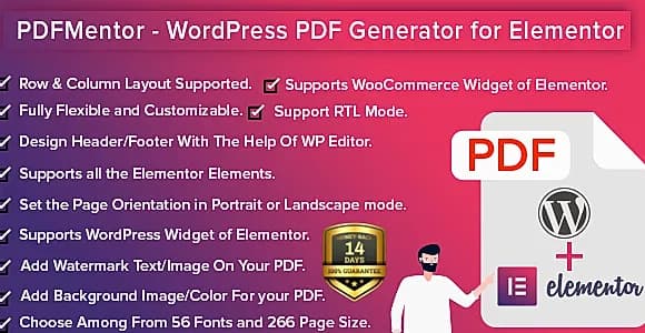 PDFMentor Pro - WordPress PDF Generator for Elementor WordPress Plugin