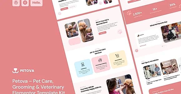 Petova – Pet Care Grooming & Veterinary Elementor Template Kit