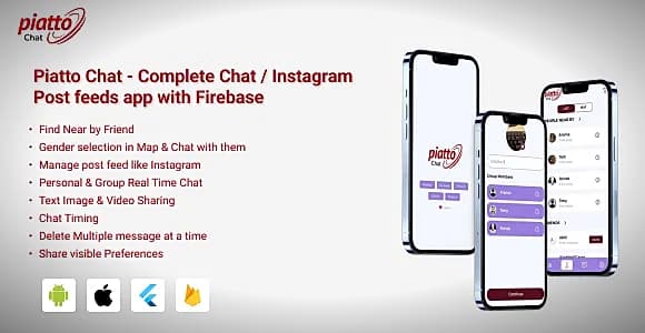 Piatto Chat - Complete Chat / Instagram Post feeds app with Firebase