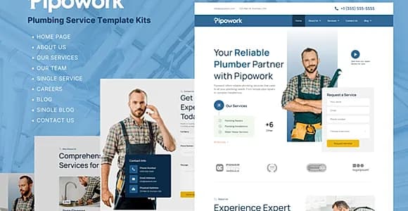 Pipowork - Plumbing Service Business Elementor Template Kits