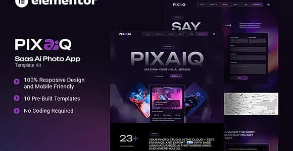Pixaiq - Saas AI Photo App Elementor Template Kit