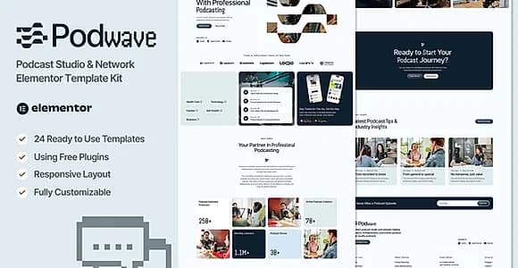Podwave - Podcast Studio & Network Elementor Template Kit