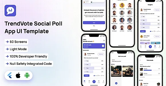 PollStream UI template | TrendVote Social Poll App in Flutter