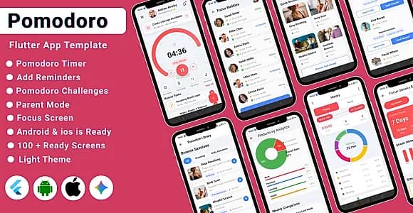 Pomodoro Timer Flutter App Template | Focus & Time Management App