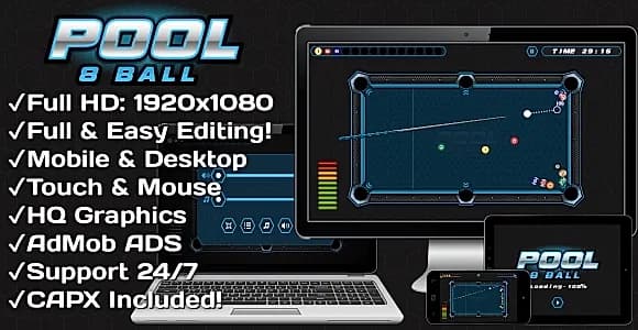 Pool 8 Ball - HTML5 Game + Mobile Version! (Construct 3 | Construct 2 | Capx)